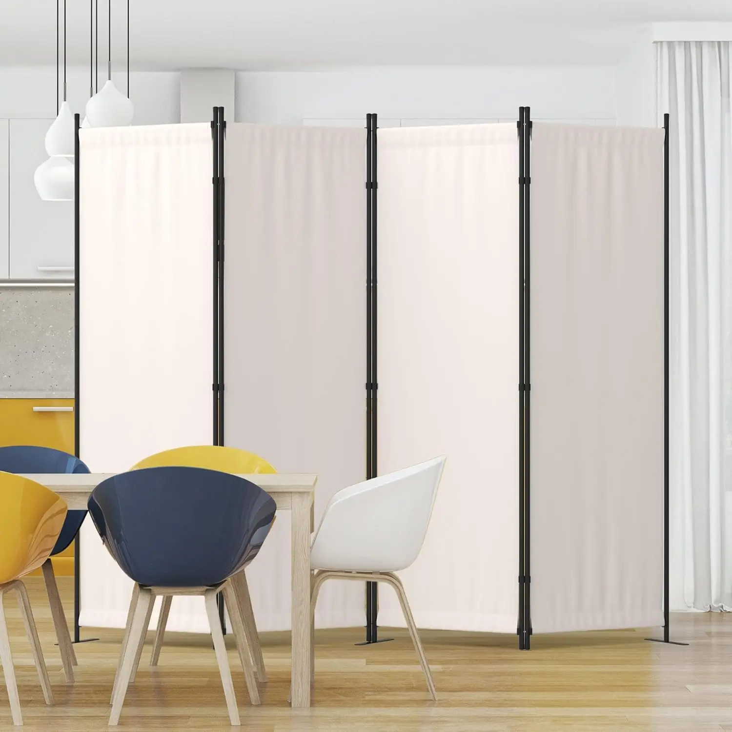 

4-Panel Folding Privacy Screen with Metal Feet, Portable Room Divider for Office Bedroom White