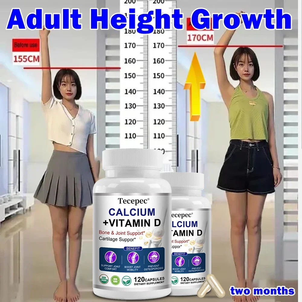 Height Growth Calcium Vitamin D Supplement Natural Vegetarian Capsules Increase Bone Strength Height Enhancer Adult Joint Health