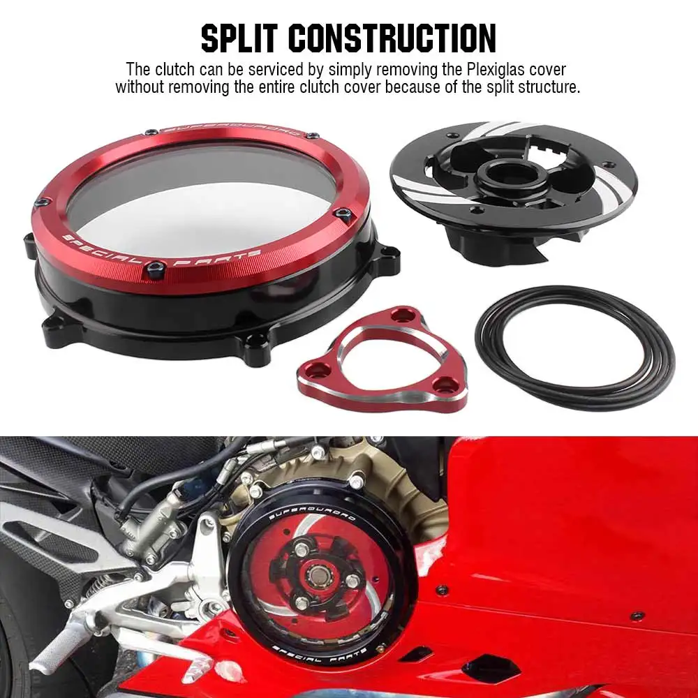 Engine Clear Clutch Cover Protective Kits CNC- Aluminum 1 Piece Motorcycle For Ducati Panigale 1199/1199S/1199R/1199SL 2012-2017