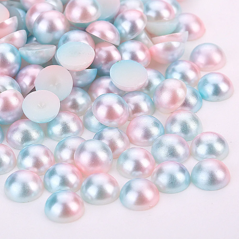 3/4/5/6/8MM Mermaid color Half Round Pearl Flatback ABS Plastic beads for DIY Handmade decorative accessories