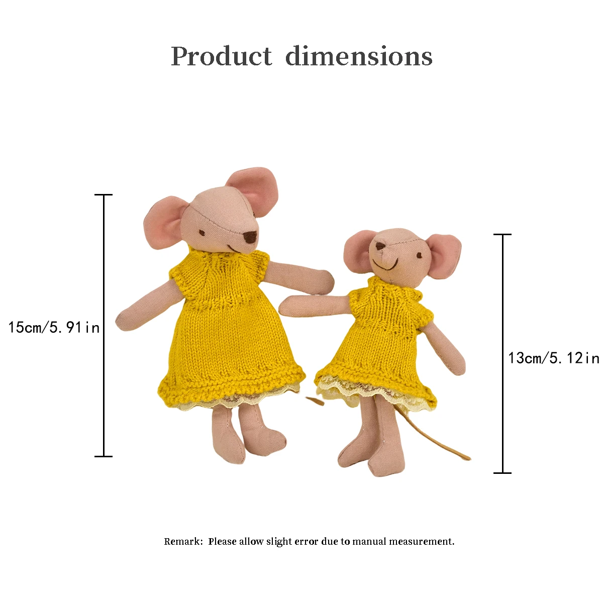 H-13Cm/15Cm 노란색 스웨터 스커트가 있는 변경 가능한 마우스가 있는 놀이 집 장난감