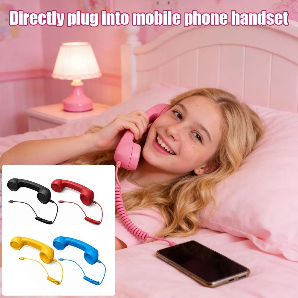Retro-Telefonhörer Typ C Handy-Empfänger Plug-and-Play-Mikrofon-Headset für iPhone Samsung Xiaomi Smartphone – Detail 15