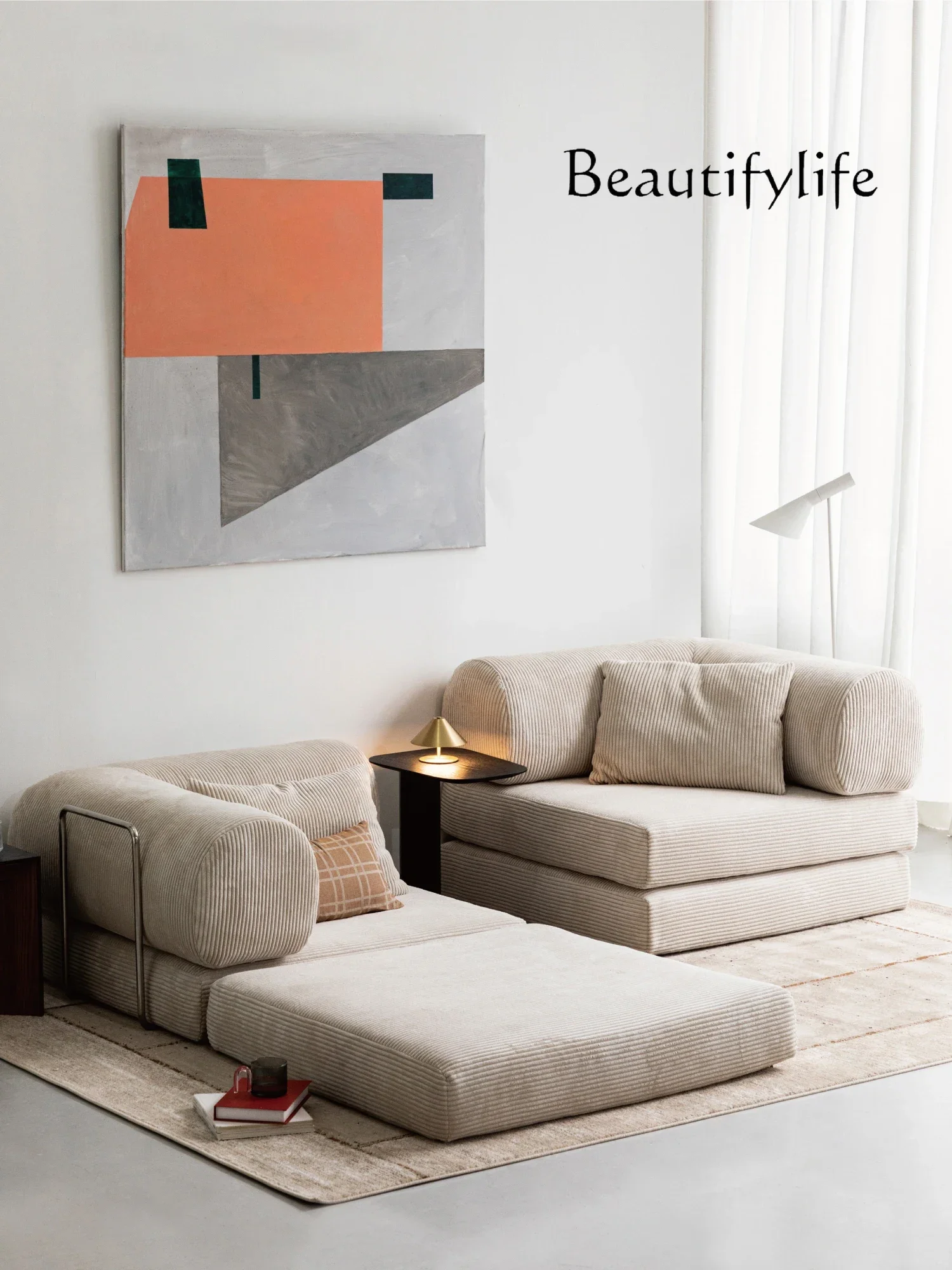 

Compressed Soft Sofa Italian Convenient Minimalist Retro Corduroy Sofa Bed Foldable Washable Customizable for Living Room