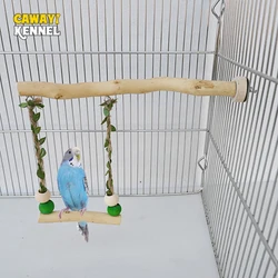 Wood Parrot Stand Pole Double Layer Swing Toy for Bird Tiger Skin Claw Grinding Beak Grinding Stand Pole Bird Cage Accessories