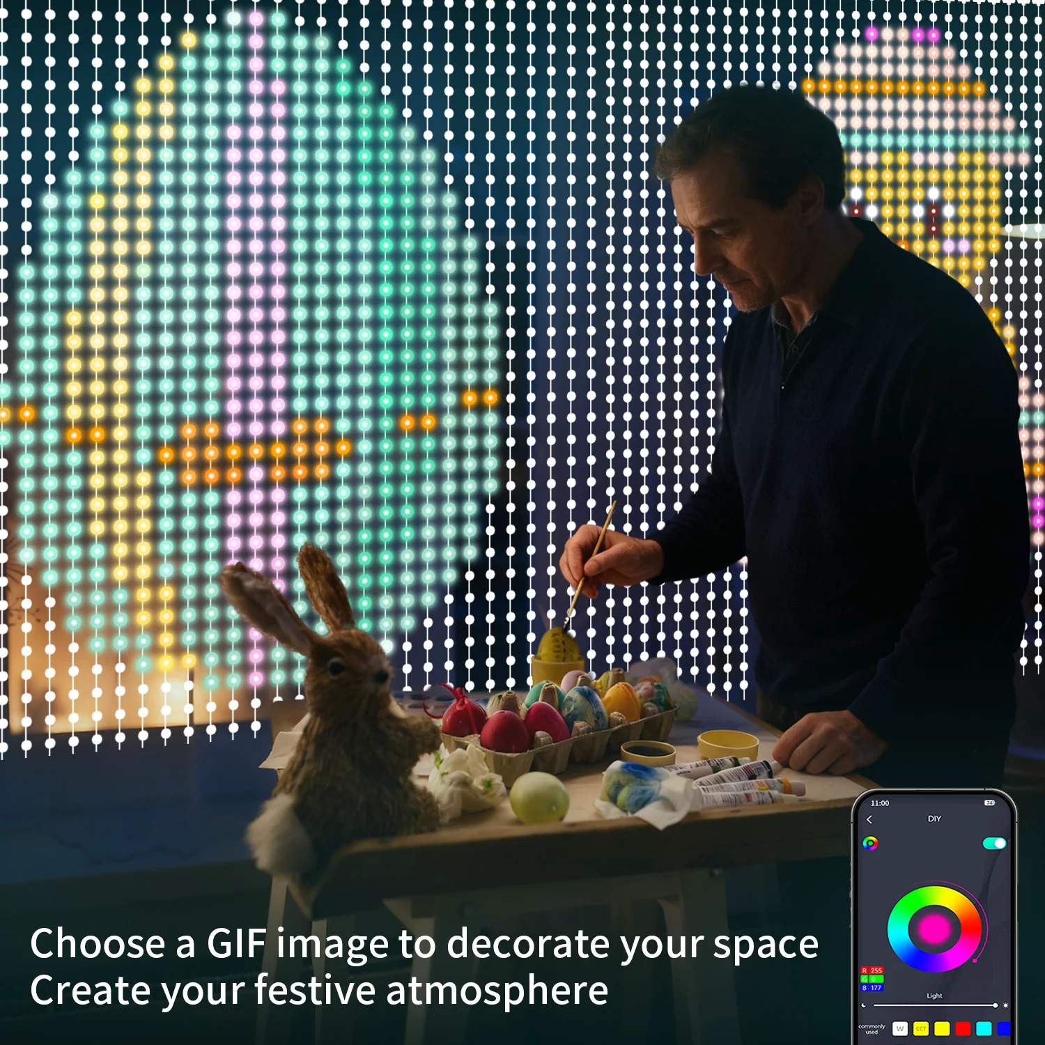 Intelligent LED Curtain Lights,400LED,RGB Fairy Lights, Music Synchronized,Unique Gift,Suitable for Holiday Decor.