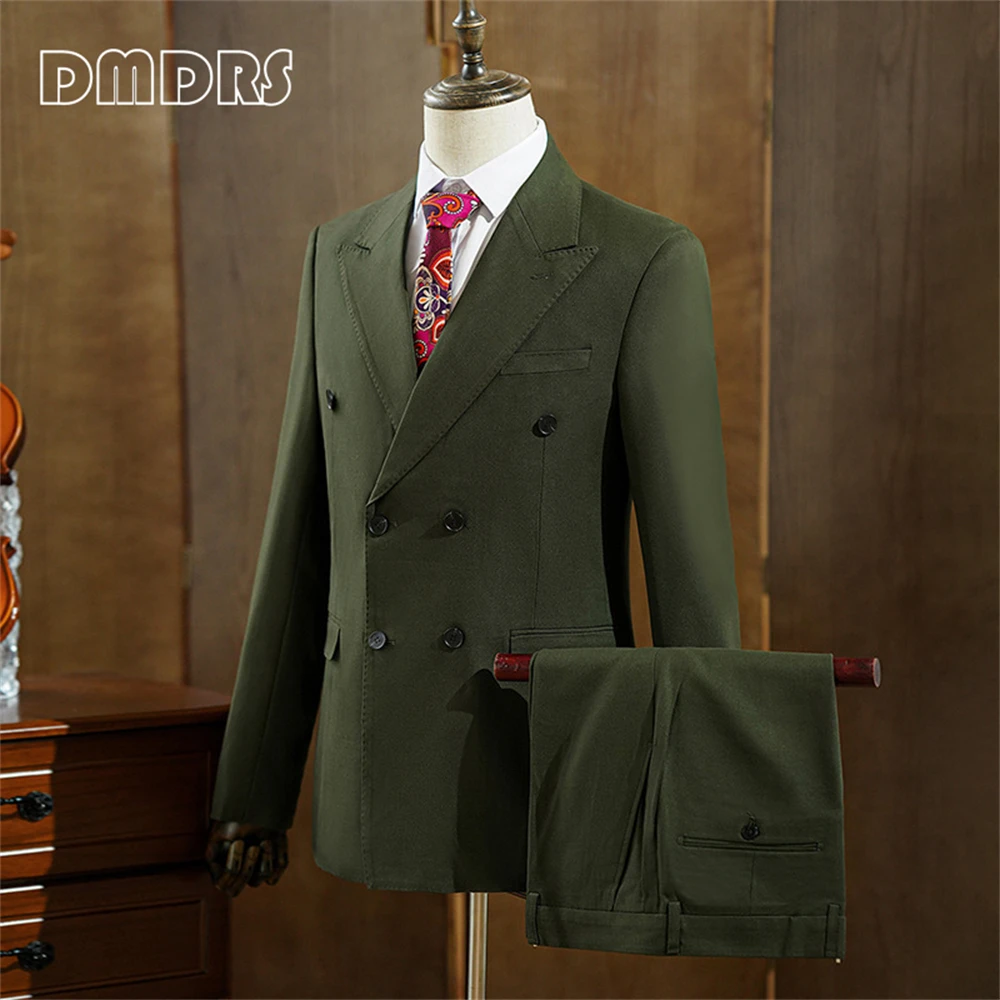 Conjunto de terno duplo breasted para homens, lapela de pico, ajuste fino, conjunto formal masculino, 3 peças, blazer, colete, calças, conjunto de smoking