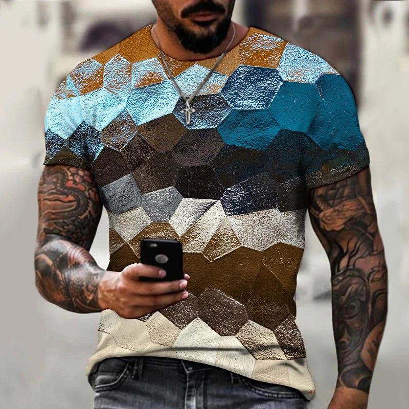 2024 New Men's Tshirts 3D Striped Print Cool Designs Tops Summer O Neck Casual Short Sleeve Male Fitness Clothing Oversized 4XL