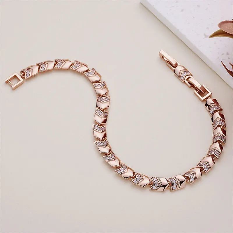 MxGxFam ( 20 cm  x 6 mm ) 18 K / Rose 585 Gold Plated Zirconia Arrow Bracelet For Women Fashion Jewelry view 3