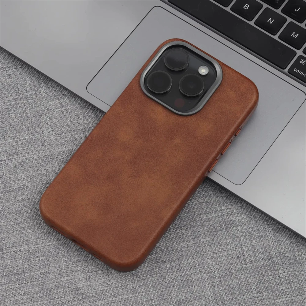

Business Retro Leather Magnetic Case For iPhone 16 Pro Max 15 14 13 Pro For MagSafe Wireless Charging Touch Camera Button Cover