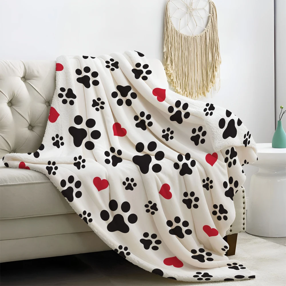 Ultra Soft Cozy Cat paw and heart pattern Fluffy Microfiber Knitted Throw Blanket Lightweight Blanket for Sofa Couch Bed