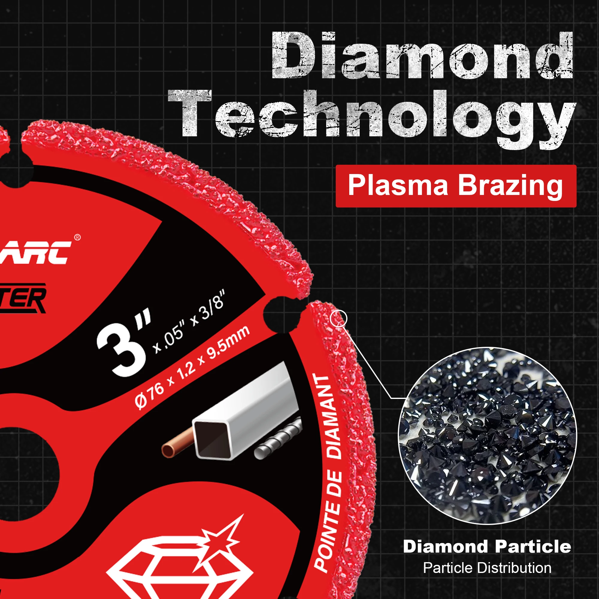 Diamant-Trennscheibe 76 mm x 9,5 mm für Metall, Trennscheibe mit über 5.000 Schneiden auf Bewehrung, Stahl, Eisen und INOX