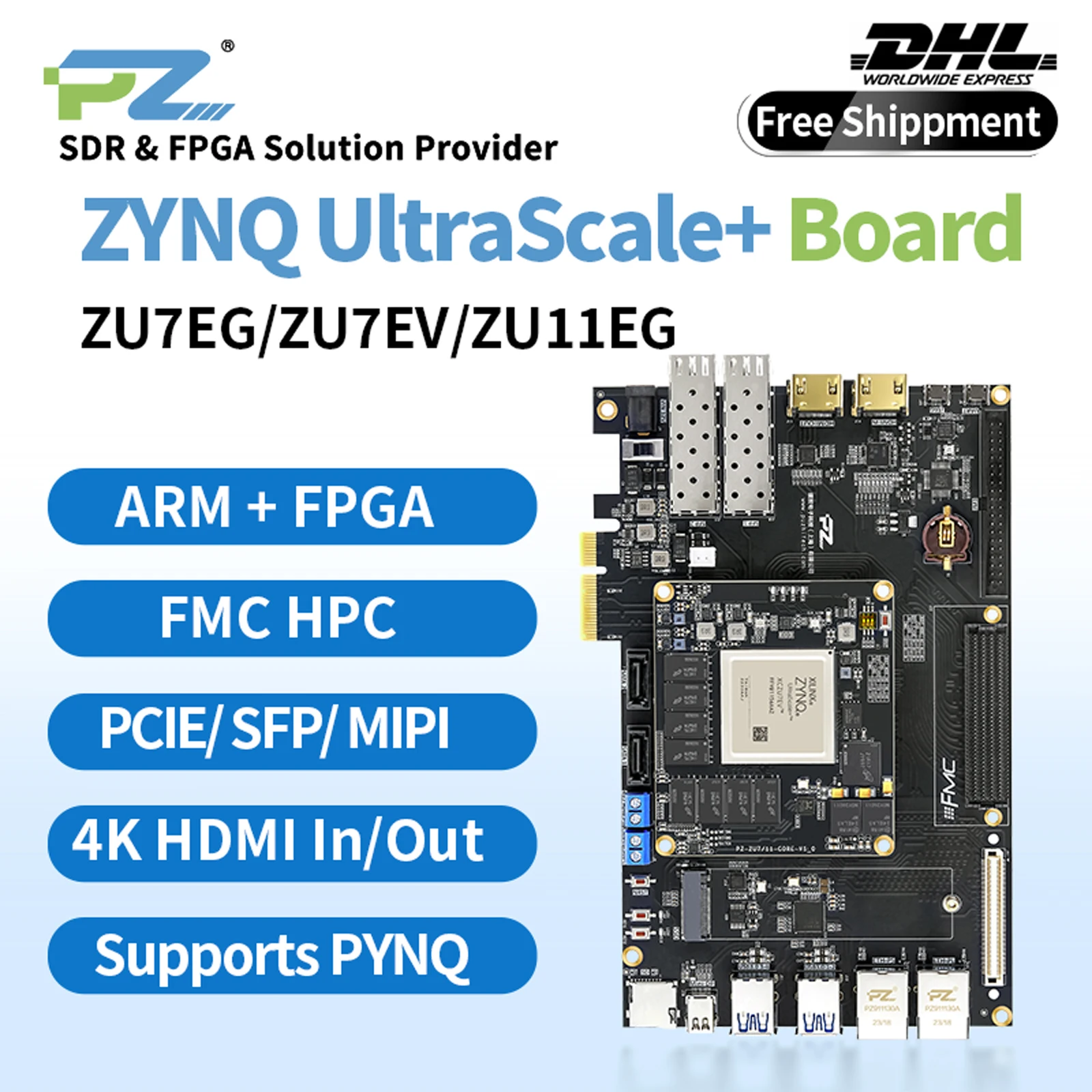 Puzhi ZU7EV FPGA Development Board Xilinx ZYNQ UltraScale+ MPSOC XCZU7EV Evaluation Kit FMC PCIE MIPI