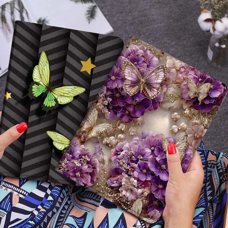 

Purple Flower Butterfly Decoration Tablet Case For Lenovo Xiaoxin Legion Pad Tab Pro GT Y700 Gen4 2 11 P11 M10 K10 3rd Plus Gen
