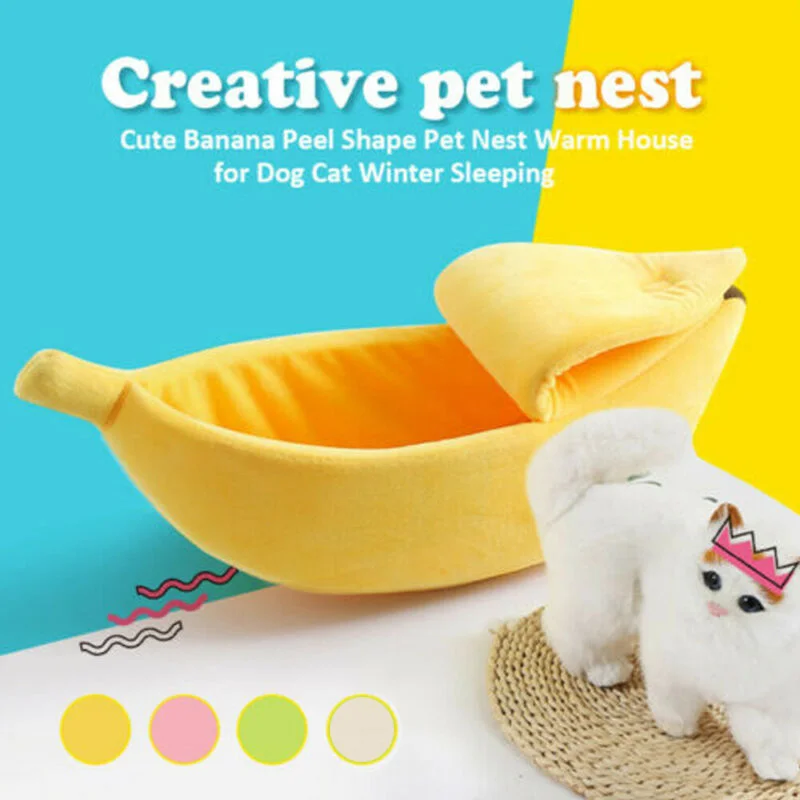 Cama para gatos con forma de plátano, bonita y divertida, colchoneta para gatos, camas cálidas y duraderas, cesta portátil para mascotas, perrera, cojín para perros, suministros para gatos Multicolor