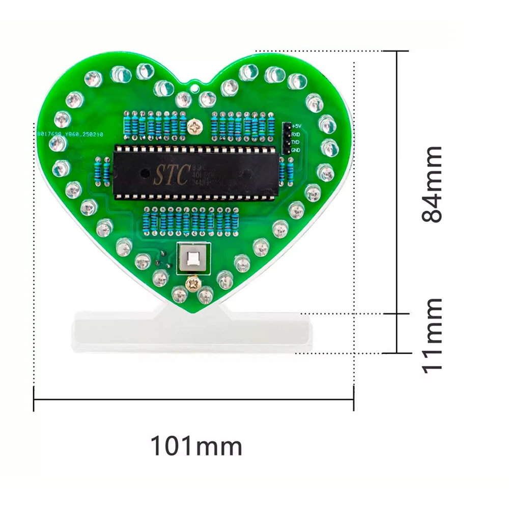 MCU Heart-shaped Flowing Light 32-LED Ambient Flashing Lights STC89C52RC DIY Kit Electronics PCB Soldering Practice Kit DC5V