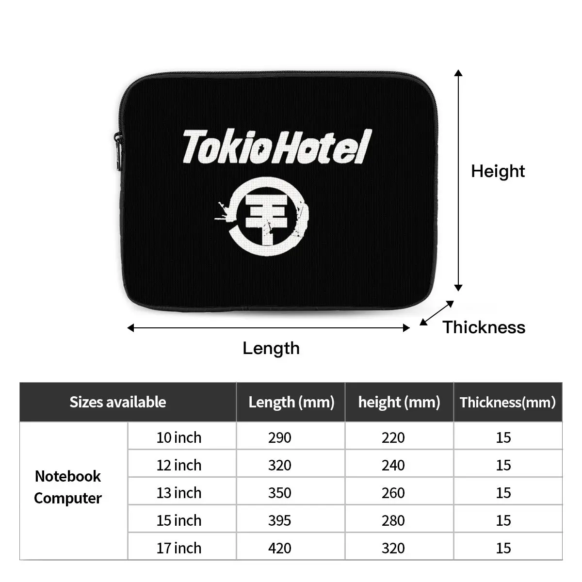 Tokio Hotel Logo Notebook Laptop Bag Case Pouch Notebook Sleeve Cover Bag Tablet Shockproof Case Bag