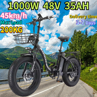 E Bike KETELES KF9 1000W Motor 35AH Removable Battery Folding Electric Bicycle  20*4.0 Inch Fat Tire Bike Mountain Electric Bike