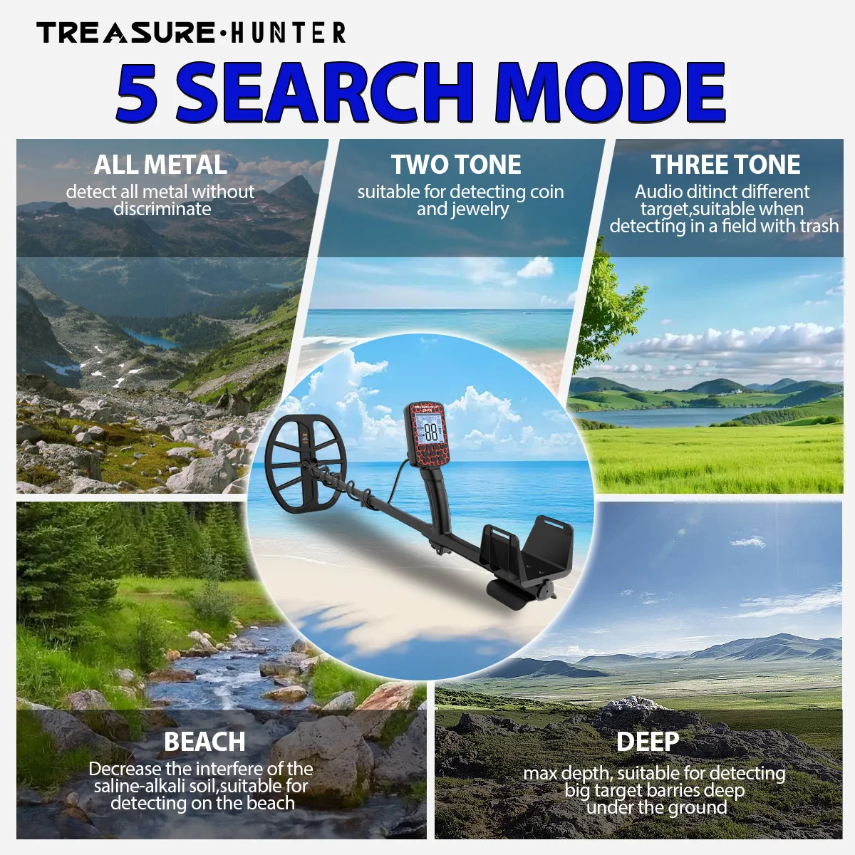 Treasure Hunter CB700 Deep Metal Detector Pinpointer Underground Waterproof 11'' Coil Gold Detector Tracking Norch Discriminate