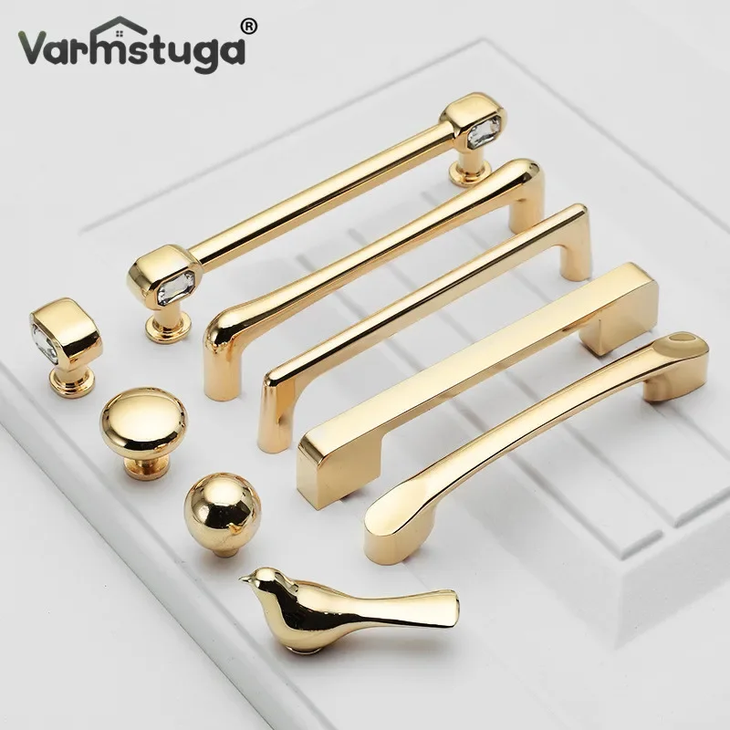 Bright Gold Kitchen Handle Luxury Fashion Cabinet Knobs and Handles Wardrobe Door Pulls Dresser Gold Handle Door Hardware