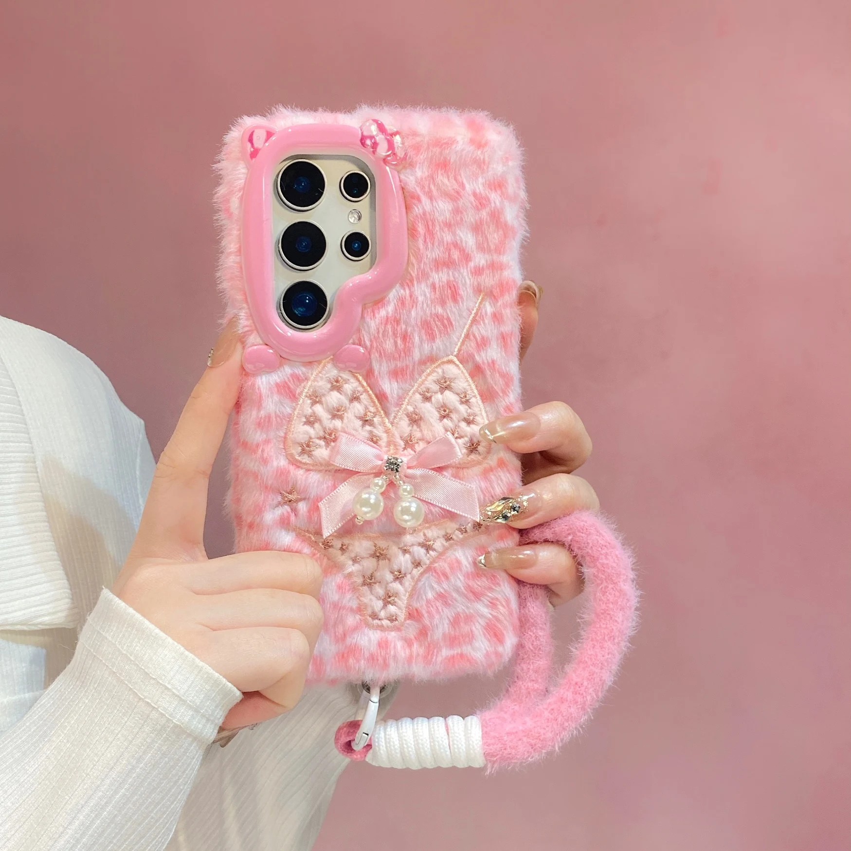 Diy Bow Plush Phone Case For Samsung Galaxy S26 25 S24 S23 Plus Cover S26Ultra A15 A14 A17 A57 A54 A35 A055 A55 Capa A05S A16