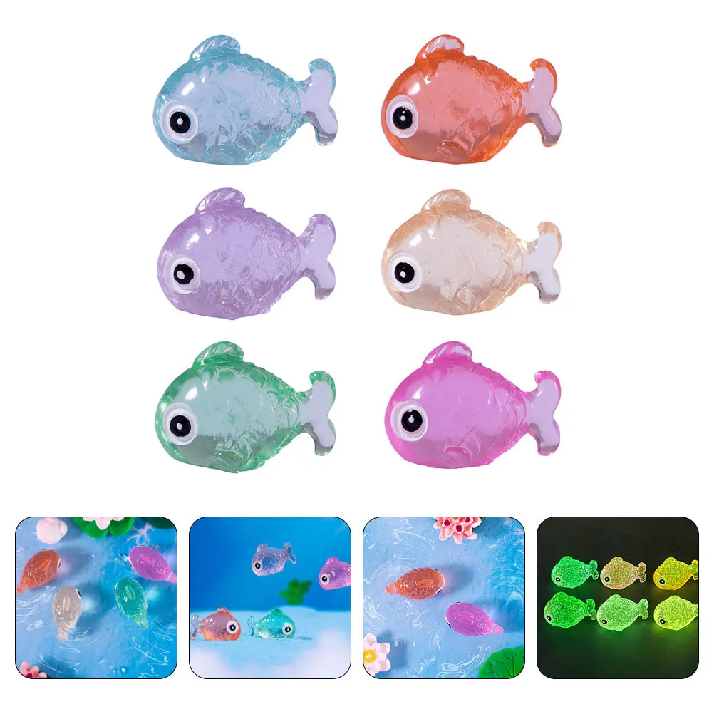 

30pcs Luminous Resin Fish Statue Mini Landscape Bonsai Decor Micro Fish Figurines For Garden Fairy Desktop Decoration