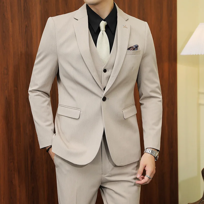 2024 Business Wedding Set S-7XL(suit + Vest + Trousers) Solid Color Fashion Handsome Suit Three-piece Bridegroom Dress