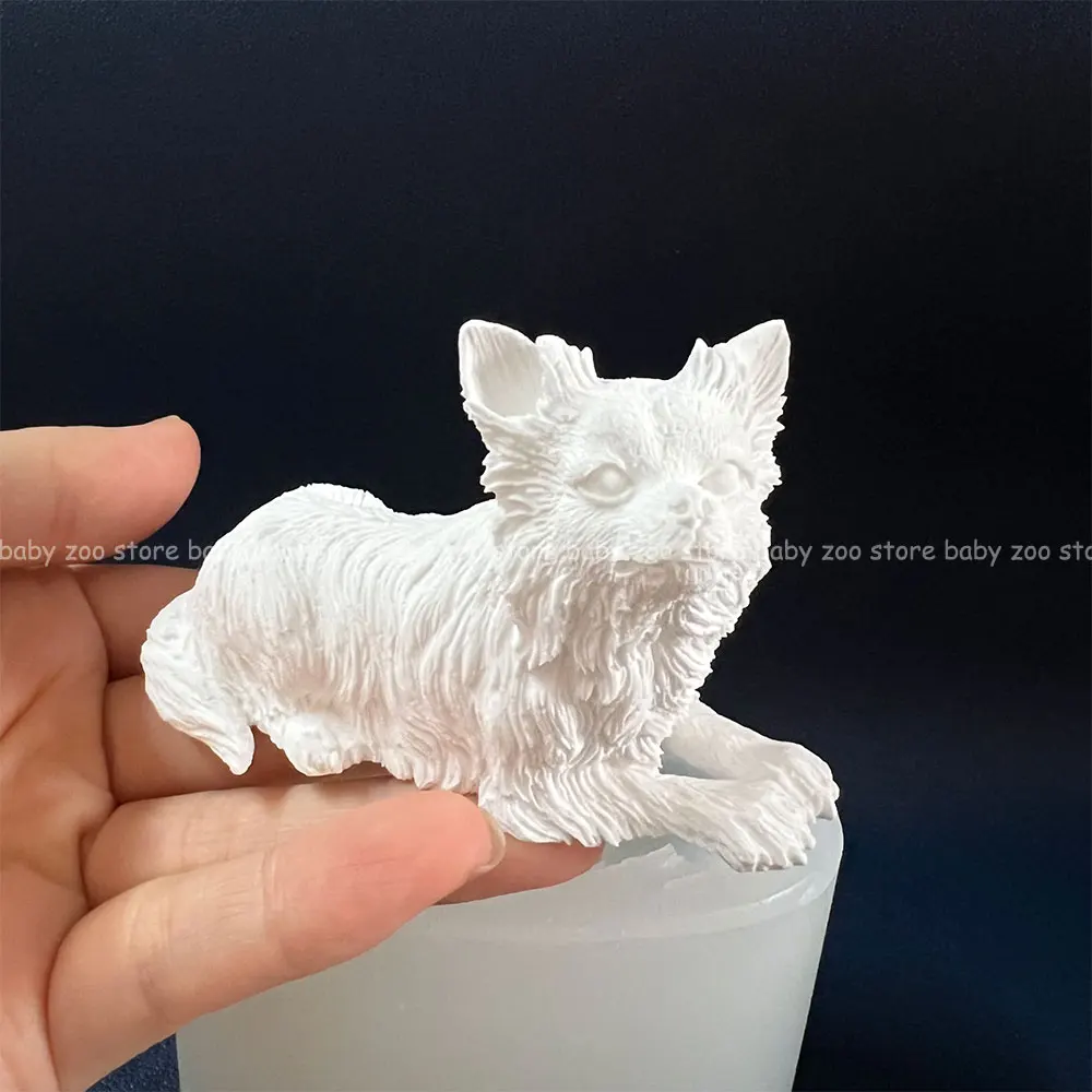 Imagem -02 - Bonito de Cabelos Compridos Chihuahua Silicone Mold 3d Animal Mold Pet Dog Lembrança Gesso Epóxi Resina Mold