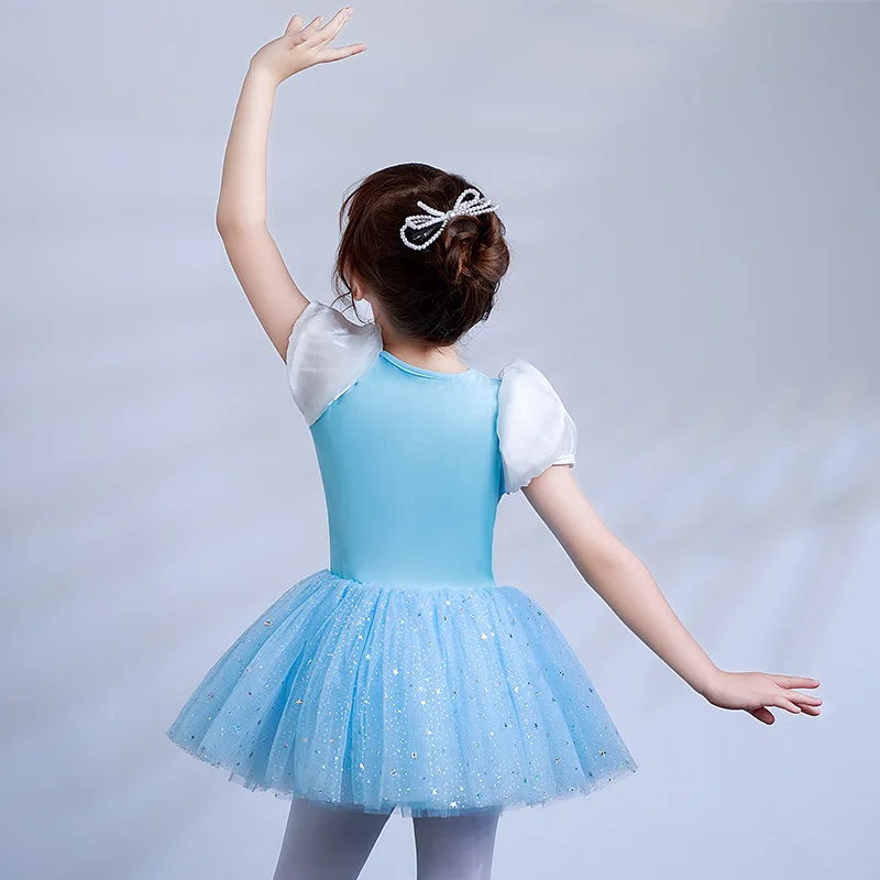 Child Tutu Ballet Dress Blue Sequins Leotard Ballerina Tulle Costume For Girls Dancewear Beautiful Gymnastics Leotard Outfit