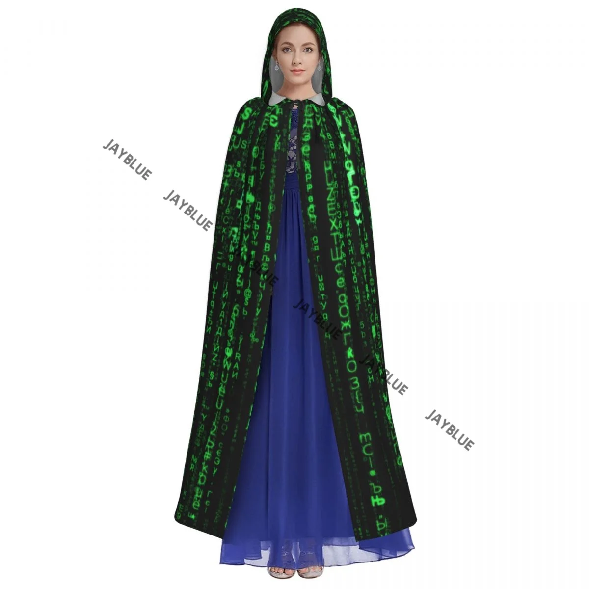 Long Cape Cloak Green Matrix Hooded Cloak Coat Autumn Hoodies