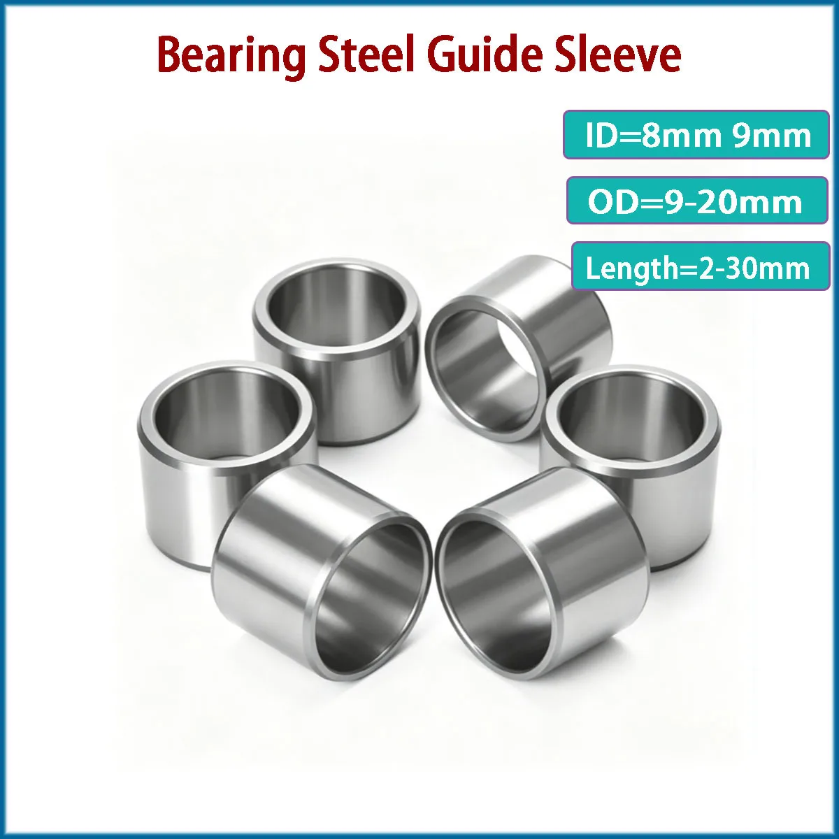 1-10Pcs Bearing Steel Guide Bushing Hollow Round Shaft Spacer ID 8mm 9mm OD 9-20mm Wear Resistant Sleeve Length 2-30mm