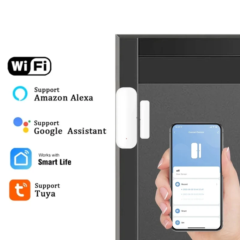 Tuya Smart Life WiFi Door Windows Sensor,Door Open Closed Security Alert Alarm Detector,Remote Control by Alexa Google Home