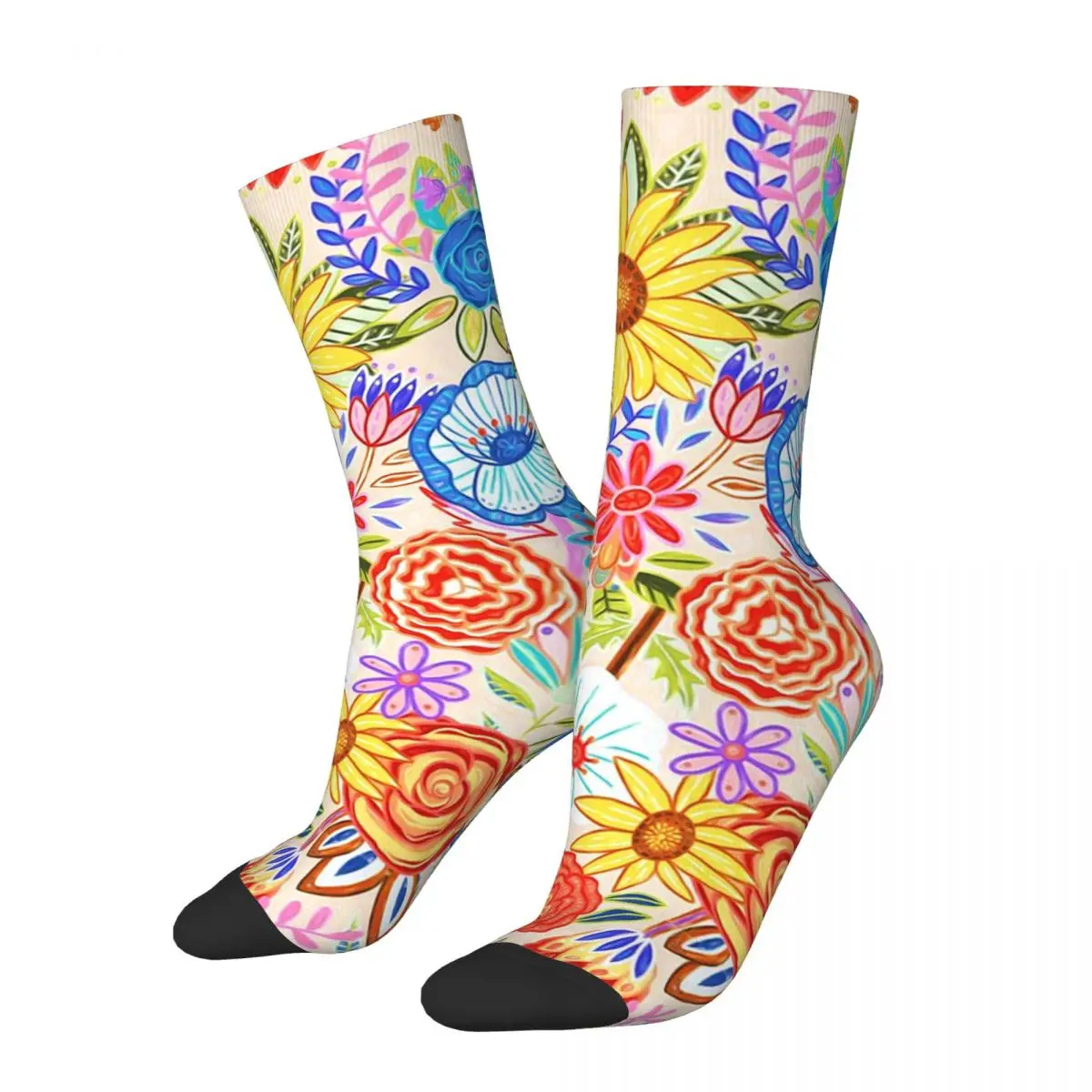 Chaussettes florales Harajuku, bas de haute qualité, chaussettes longues toutes saisons, accessoires pour cadeaux unisexes, été festif