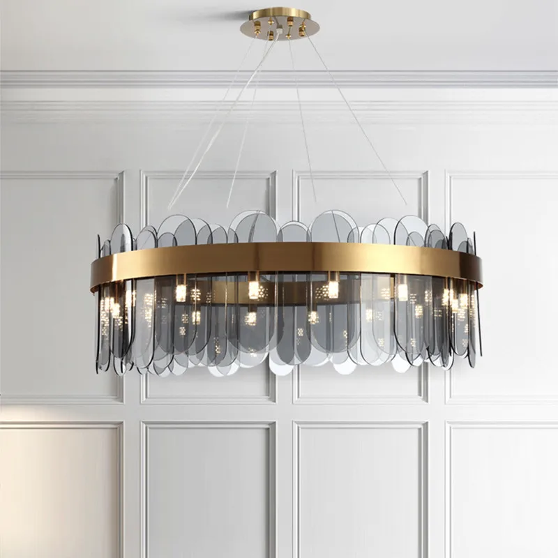 

Modern Somke Gray Glass Chandelier Mid Century Nordic Led Chandelier Lighting Living Room Decoration Light Fixtures for Celling