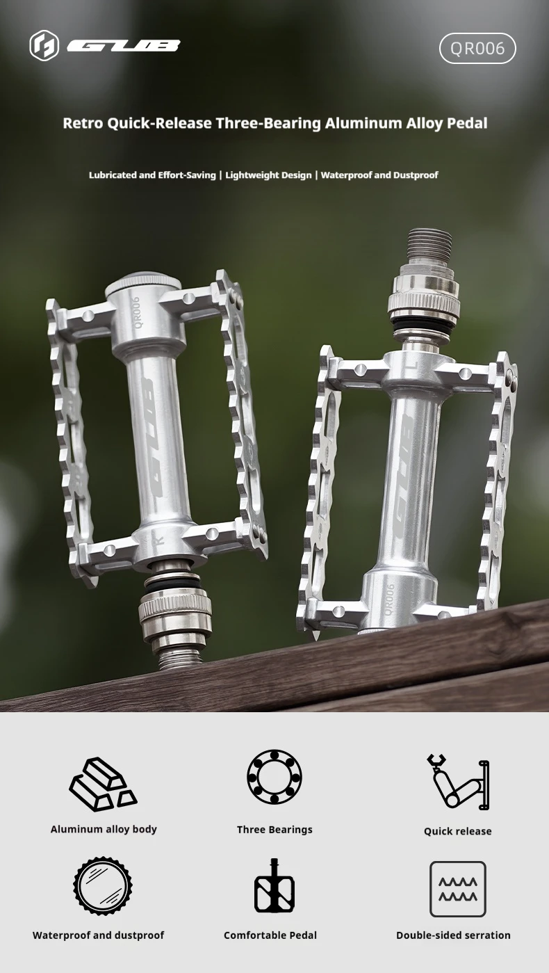 GUB QR006 Schnellspann-Faltpedale im Retro-Stil mit 3 gedichteten Lagern, ultraleichte Aluminiumlegierung, rutschfeste MTB-Fahrradpedale – Detail 2
