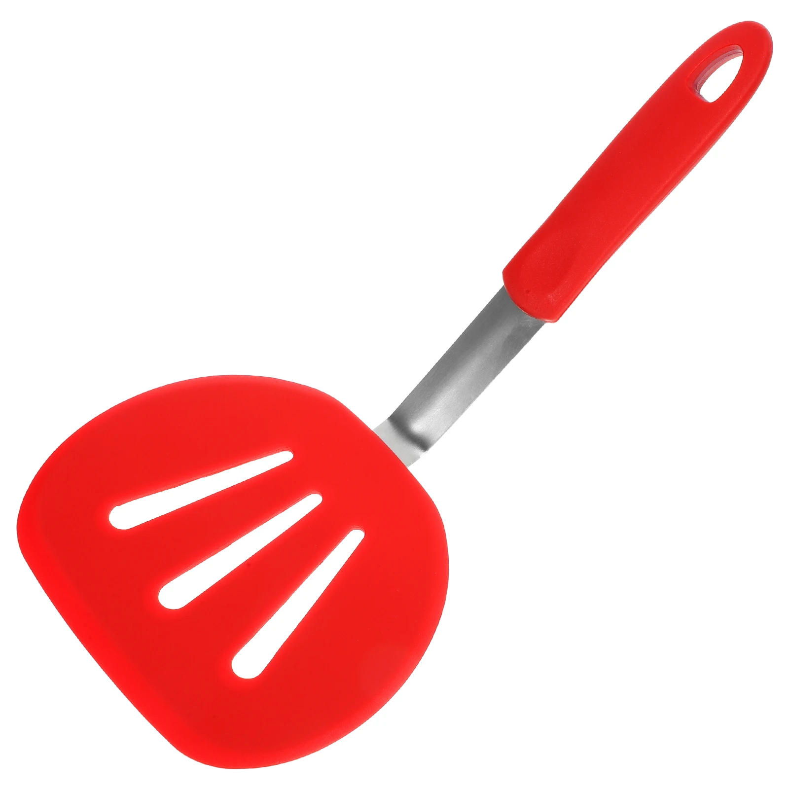 

Silicone Frying Spatula Red Round Slotted Safe Ergonomic Non Stick Cooking Accessories Kitchen Tool Stainless Steel