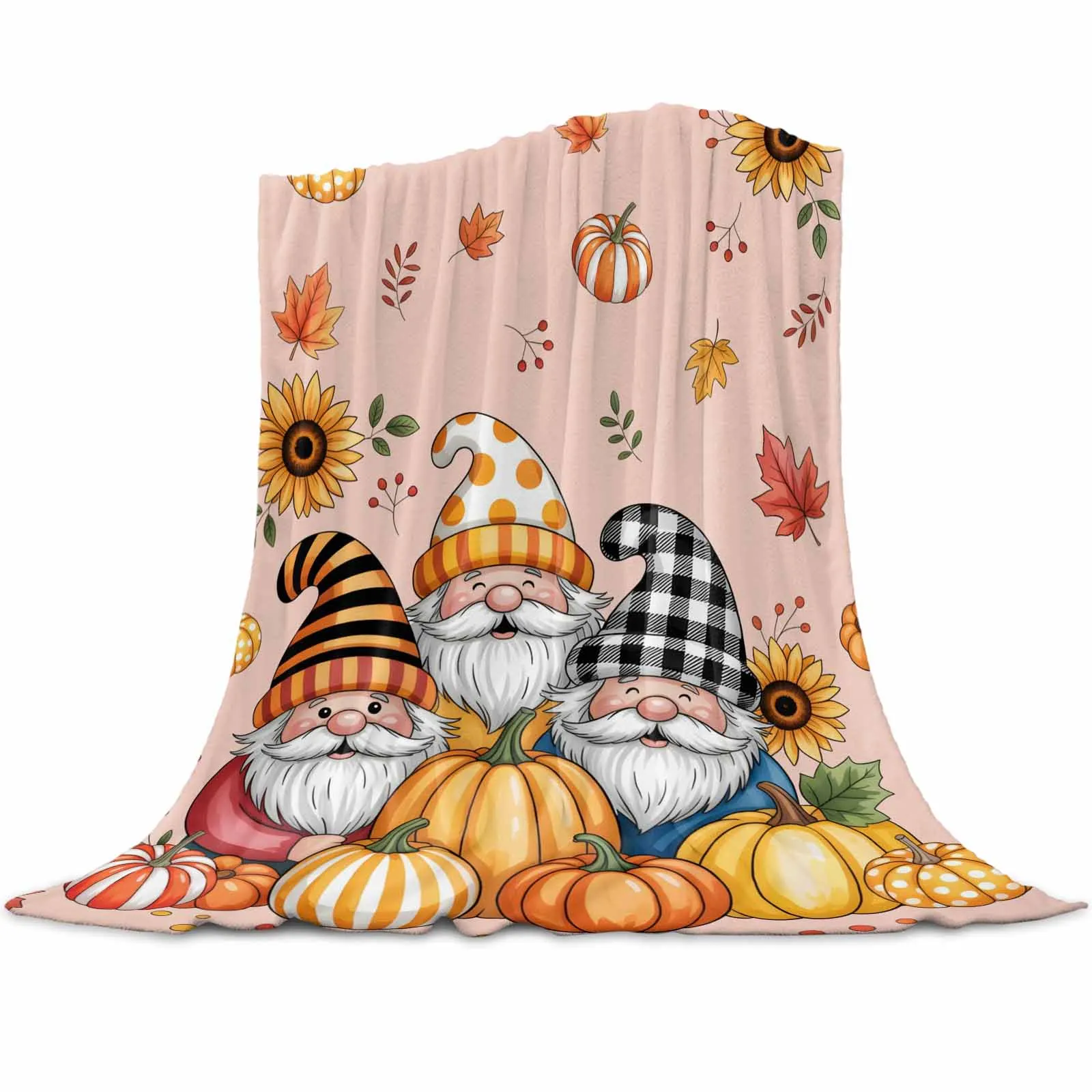 

Maple Leaf Gnome Pumpkin Throws Blankets for Sofa Bed Winter Soft Plush Warm Sofa Throw Blanket Holiday Gifts