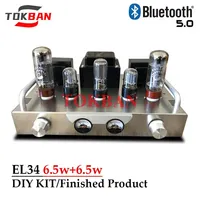 Tokban EL34 Vacuum Tube Amplifier Diy Kit 6.5w*2 High Power Low Distortion Bluetooth 5.0 Vu Meter HIFI Class A Amplifier Audio