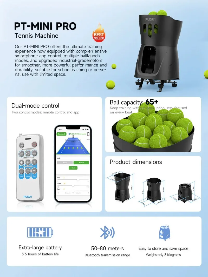 Hot Sale Smart Tennis Ball Machine 100+ Balls Automatic APP Control Tennis Ball Launch Training Shooting Machine 4