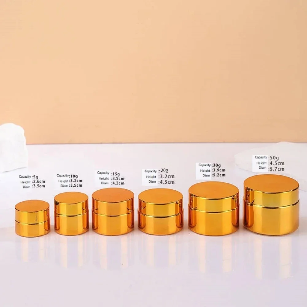 Glascremetiegel in verschiedenen Größen 10g 20g 30g 50g, galvanisierte Gold- und Silber-Kosmetikverpackung, Behälter für Augencreme-Proben. – Detail 1