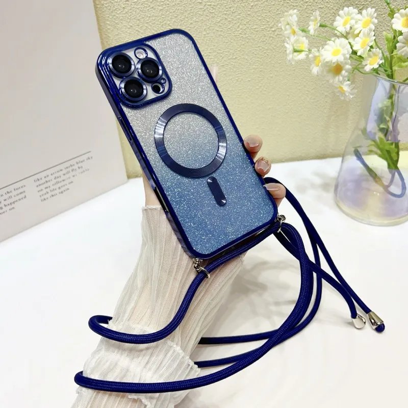 Magnetische Schutzhülle mit Trageriemen für Samsung S25 Ultra Galaxy S24 FE S21 S26 S22 S23 Plus A56 Kabellose Glitzer-Beschichtung Crossbody Lanyard Cover – Detail 19