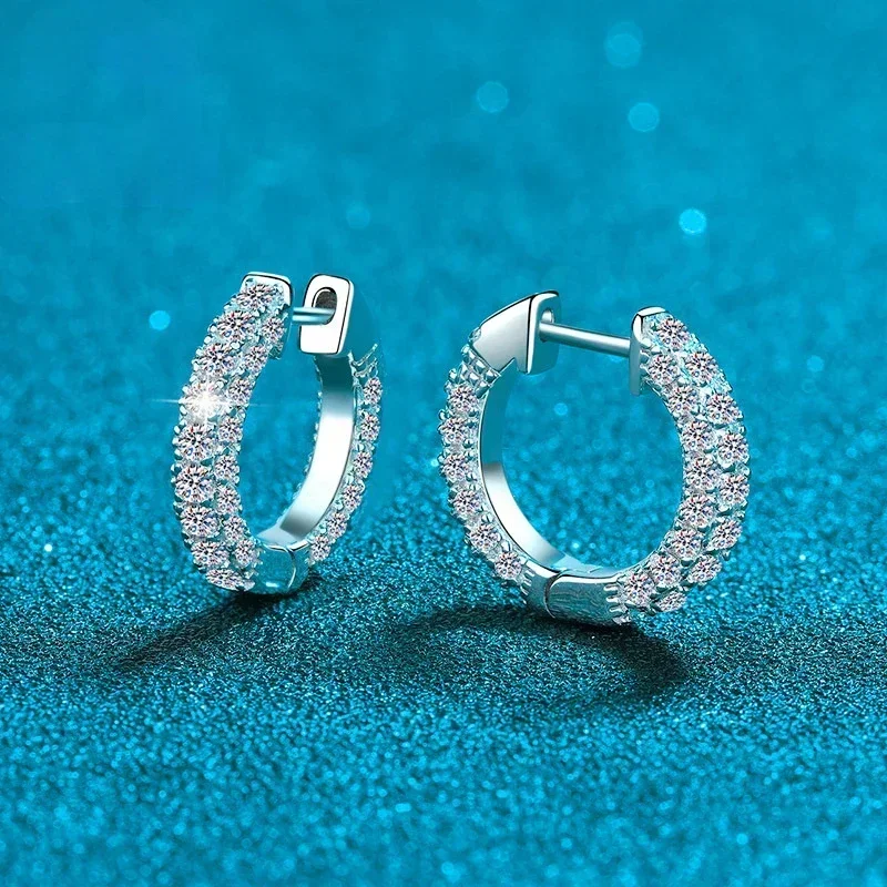 Classic 1.92ct Full of Moissanite Diamond Earrings, PT950 Platinum Sparkly Hoop Earring for Women's Versatile Fine Jewelry