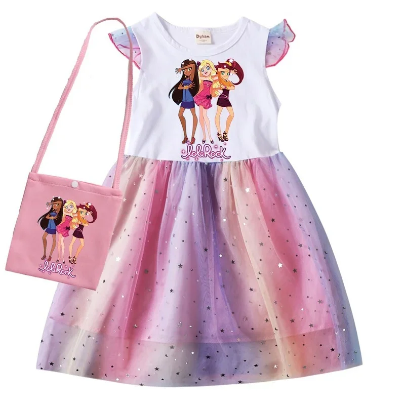 Girls Lolirock Cosplay Cartoon Print Children Summer Skirt withBag Cute Baby Girl Dress Short Sleeves Princess Jersey Costume