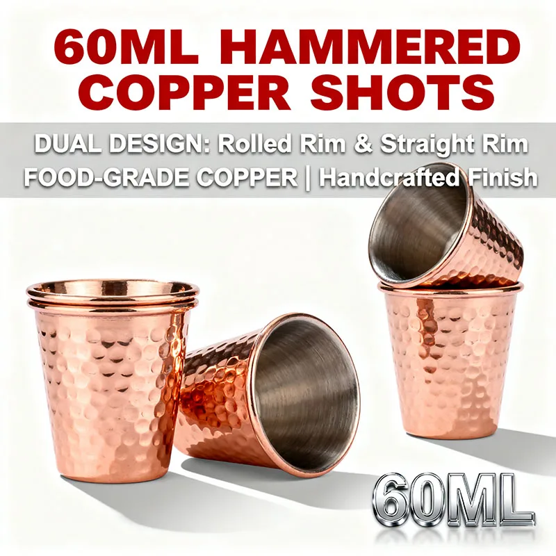 New 100% Copper Cups Pure Solid  Moscow Mule PURE Copper Mugs-Shaped 2oz Cocktail Cups Beer Cup Milk Mug Drinkware