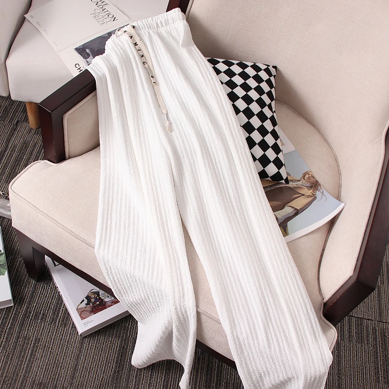 

Women's Summer Elastic Waist Pants Solid Color Versatile Straight Tube Wide Leg Drop Casual Floor Towers