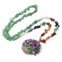CSJA-collar largo de piedra Natural para hombre y mujer, colgante con diseño de Chakra Reiki, árbol de la vida, joyería de moda, G378, 2020