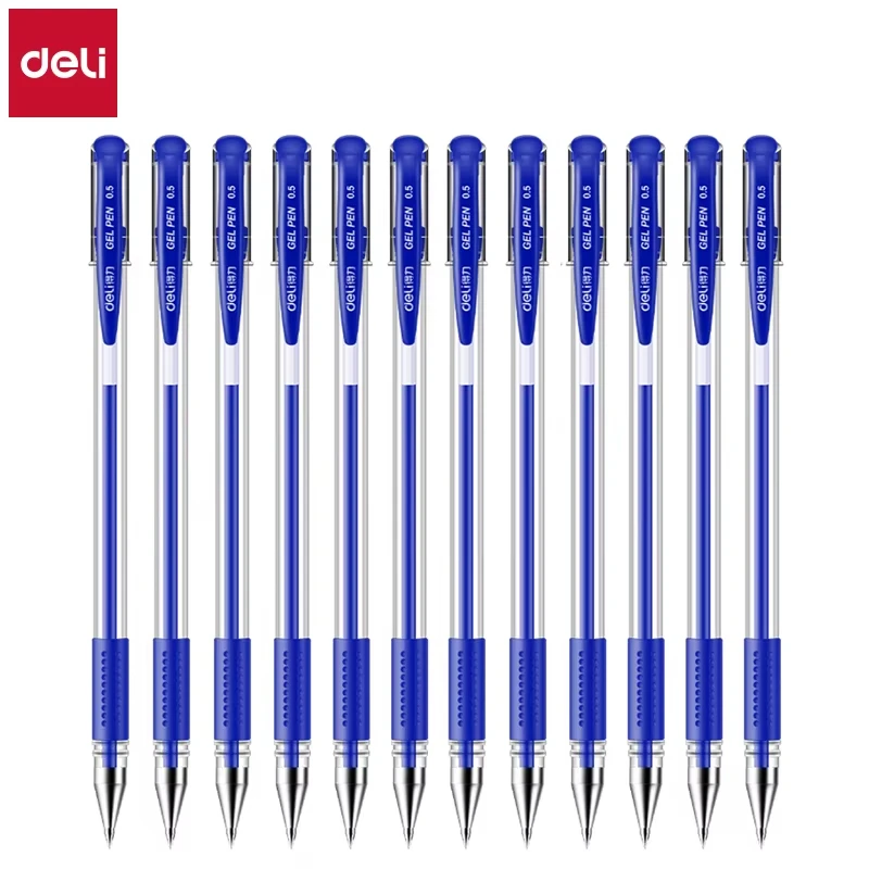 

Deli 12-Pack Gel Pen Set 0.5mm Fine Point Ballpoint Pens in Assorted Colors Black Blue Red for School Office Stationery Supplies