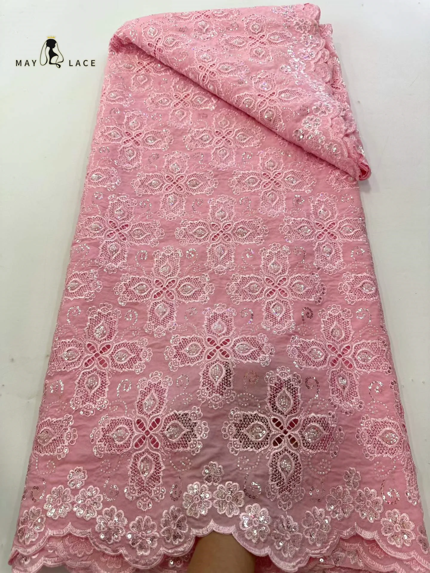 

2026 African Nigerian High Quality Embroidery Lace Fabric Chiffon Tulle Lace Fabric For Wedding Party Dress Women Sequins 5Yards