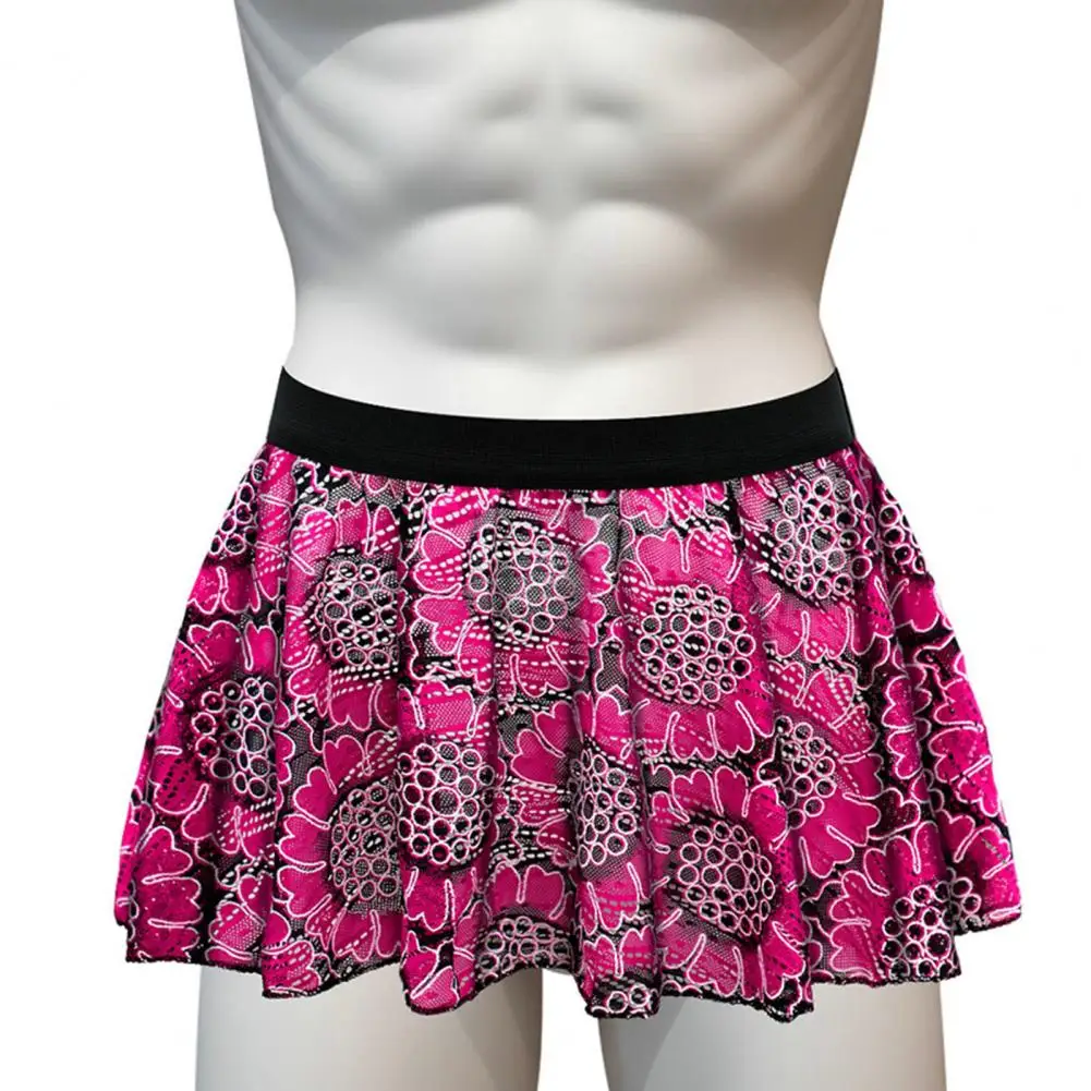 

Wide Belt Floral Print Skirt Vintage Printed Pleated Mini Skirt with Elastic Waist Soft Breathable Clubwear Panties for Male