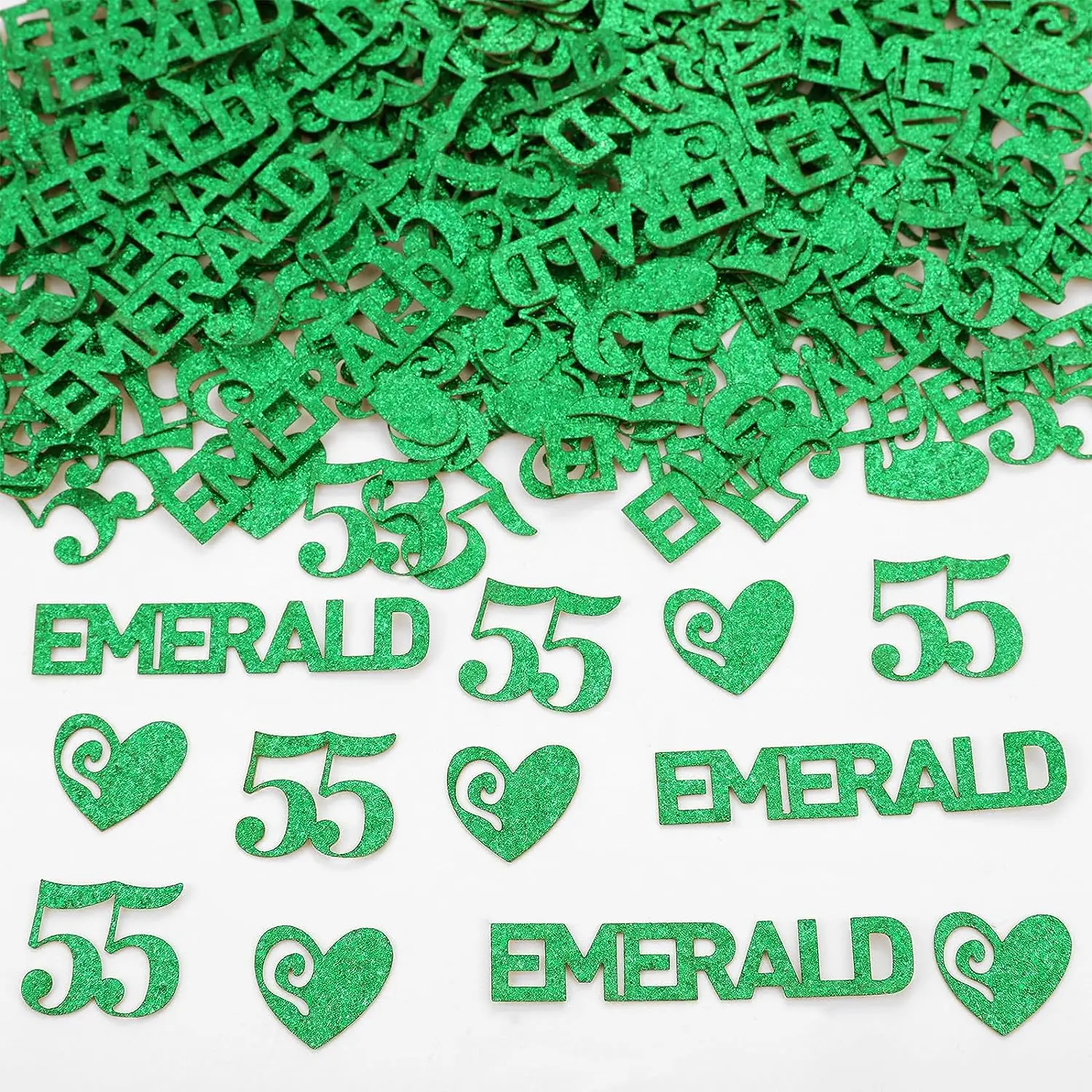 

55th Wedding Anniversary Decorations 200pcs Glitter Green 55 Emerald Confetti Include Love Heart Confetti for Table Decor