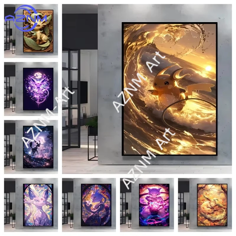 1 pieza de póster impreso en lienzo de Pokemon Pikachu, personaje de dibujos animados, regalos de cumpleaños, decoración para dormitorio de niños y sala de estar